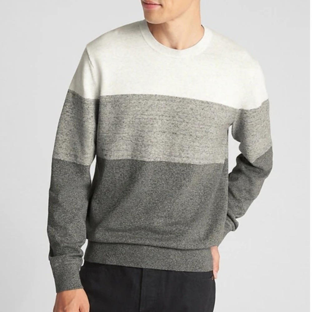 Gap‎ The Mainstay Crewneck Sweater Mens Size L Grey Heather Colorblock Relaxed
